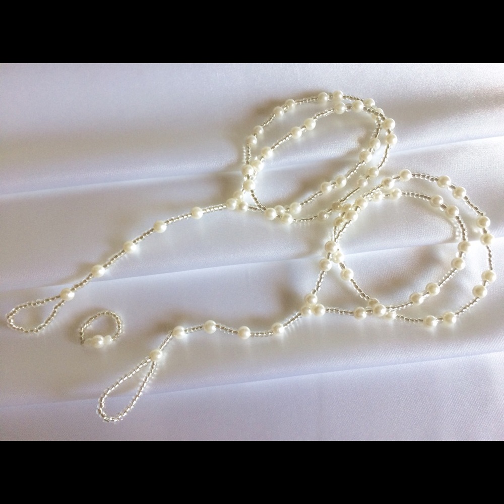 Stretch Pearl Anklets & Ring Set. Foot Bracelets. - Picture 4 of 6